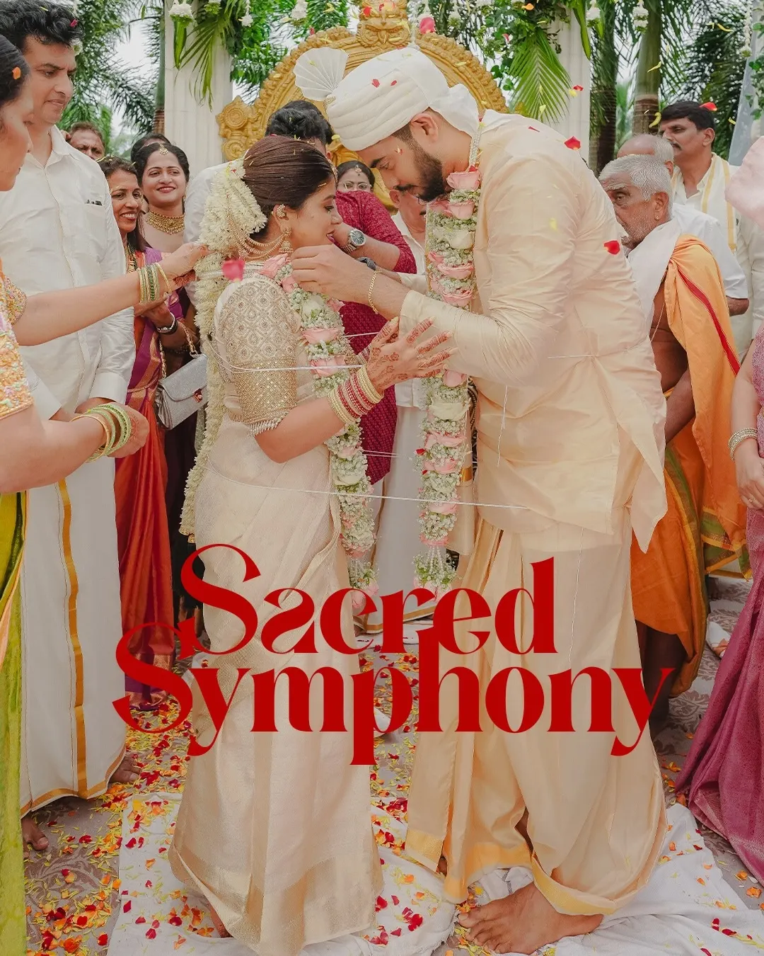 Groom embracing the bride during their wedding ceremony